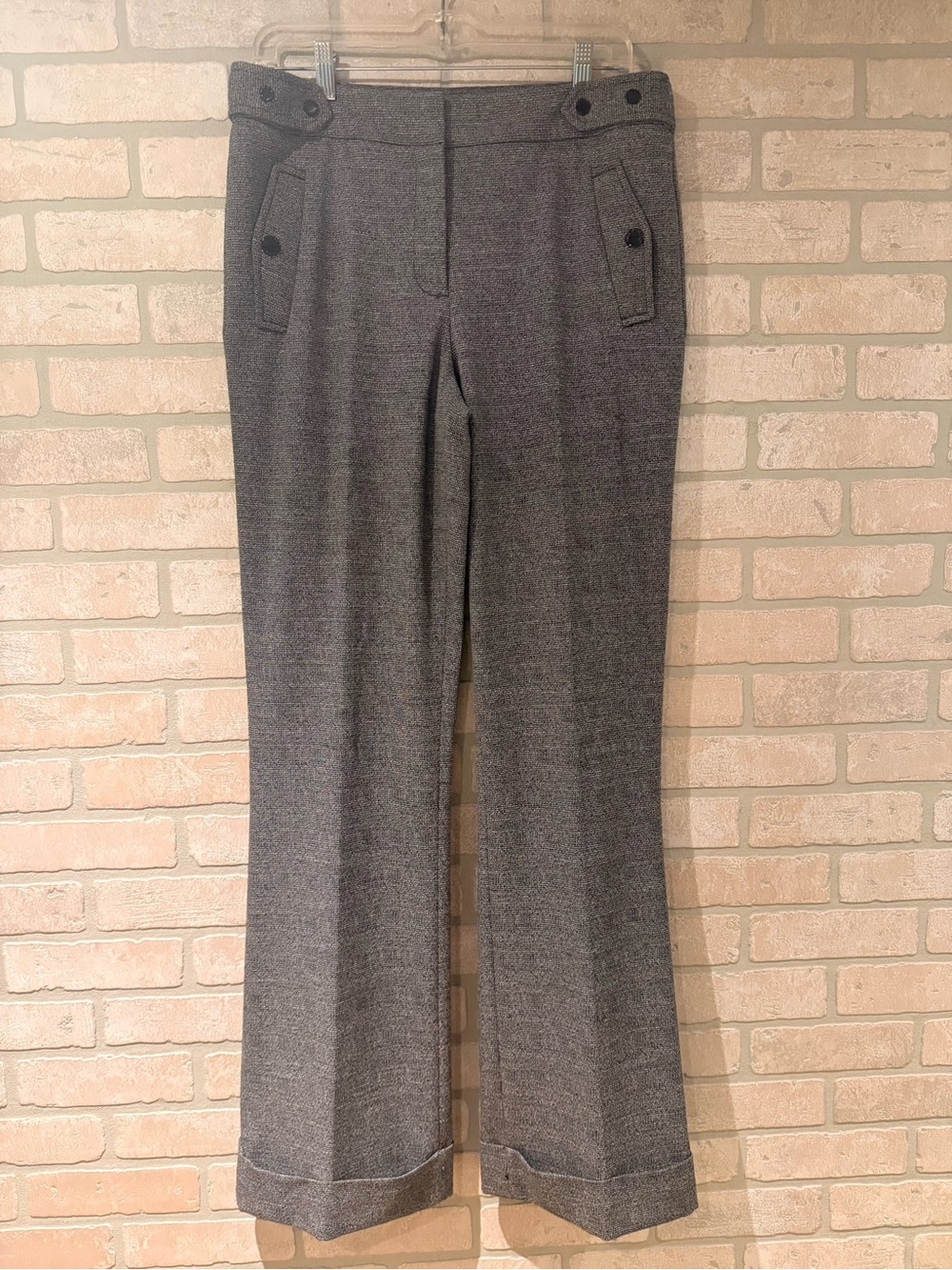 KARL LAGERFELD PARIS Grey Wide Leg Sailor Button Cuffed Dress Pants Size 10